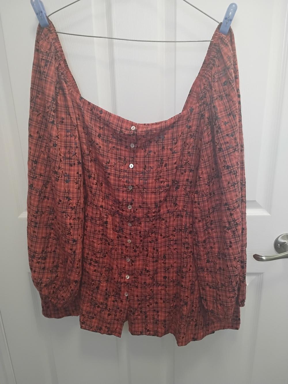 Suzanne Betro Rust Plaid Button-Front Peasant Blouse